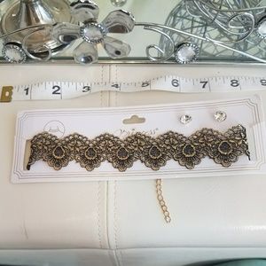 Gold and Black Embroidered choker w/ chain clamp